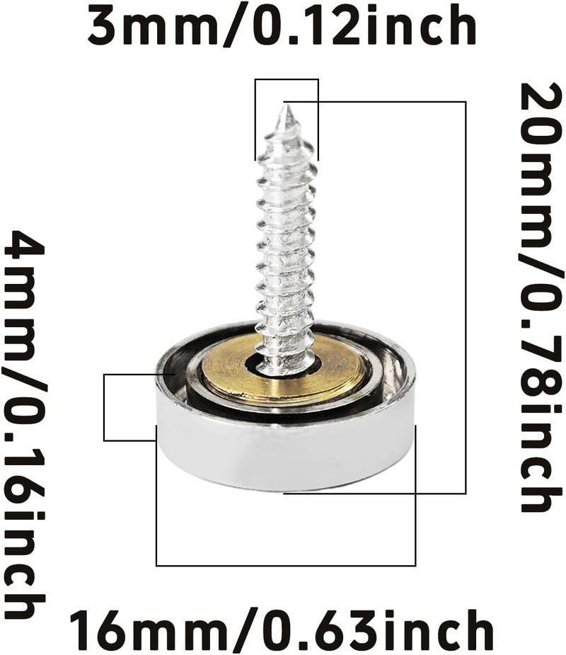 AUXBC 12PCS 3/5" Mirror Screws Decorative Cover Caps, Sign Advertising Screws, Mirror Screw Fasteners Nails, Chrome - Image 2